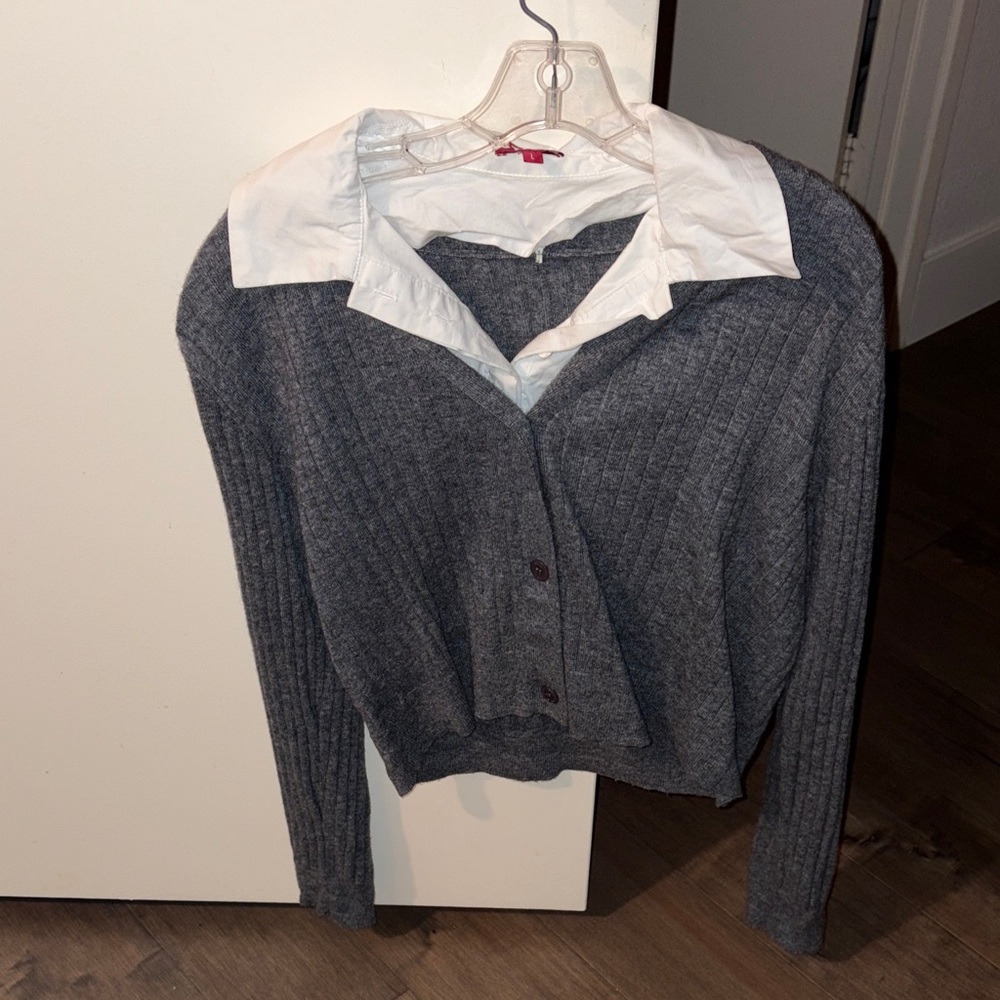 STAUD Gray Wallis Collared Sweater